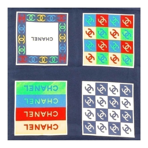 Chanel Multi-Color Signature Logo 100% Silk Square Scarf - Picture 5 of 15